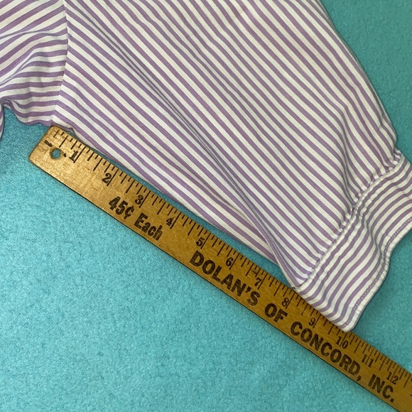 BLAIR floral embroidered pinstriped button up purple white short sleeve size L - Picture 10 of 11